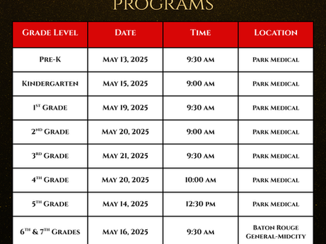 Park Medical Academy Recognition Program Schedule