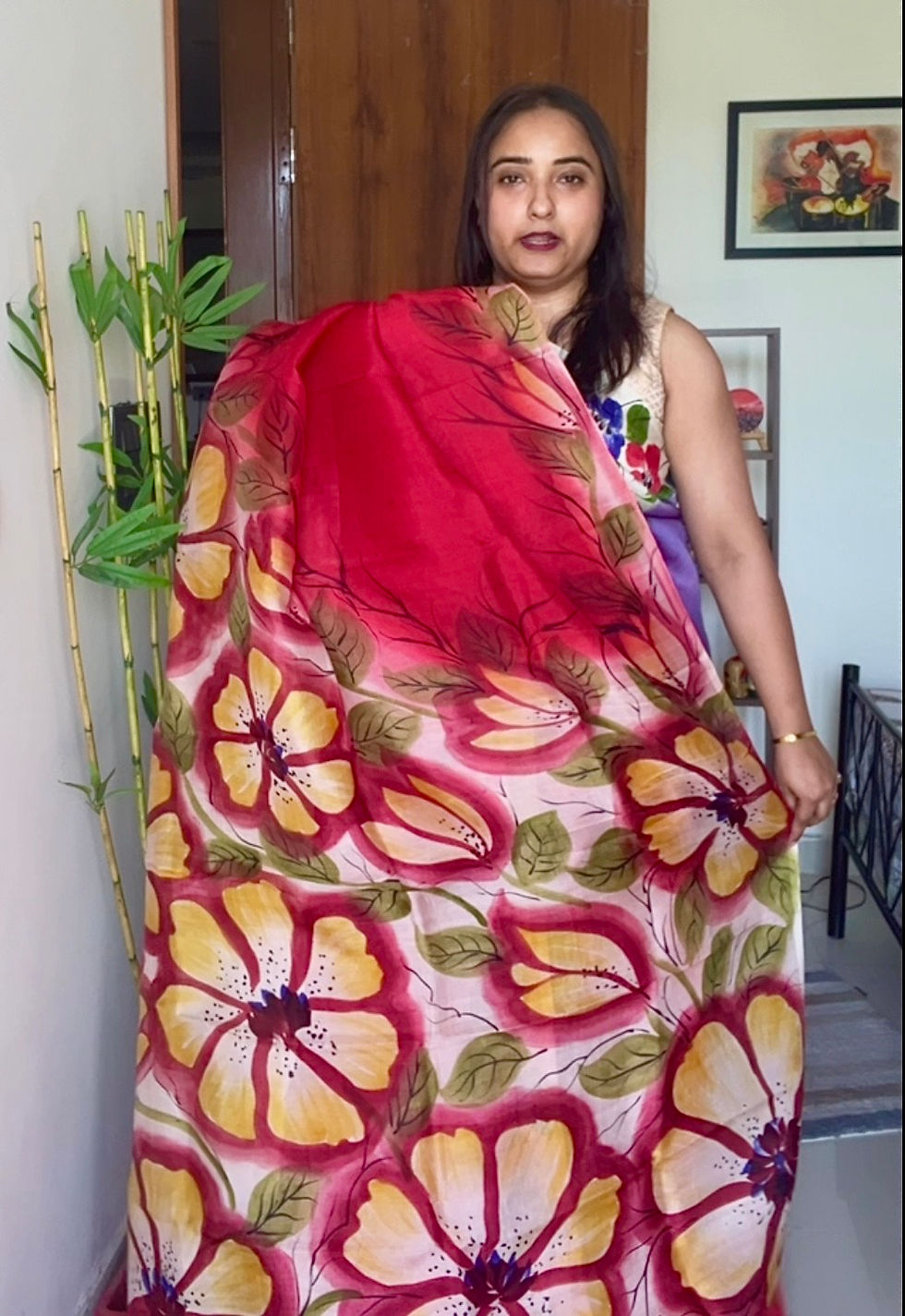 Thumbnail: Red Handpainted Silk saree