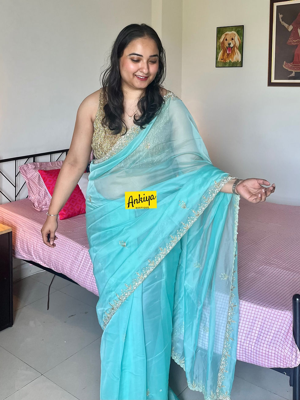 Thumbnail: Blue Sapphire Organza silk saree