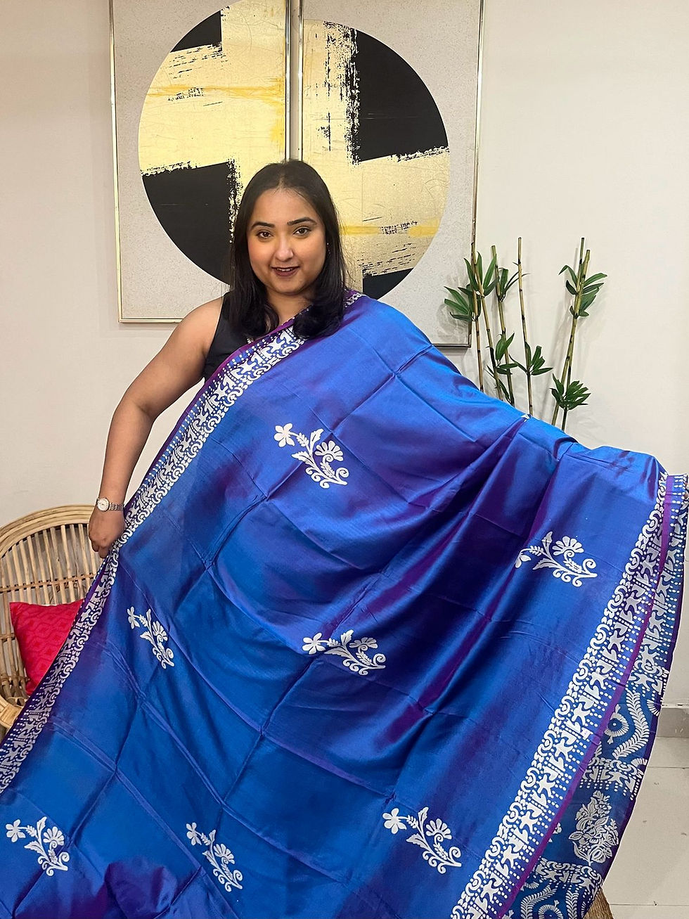 Thumbnail: Blue Pure Silk Blockprinted Saree