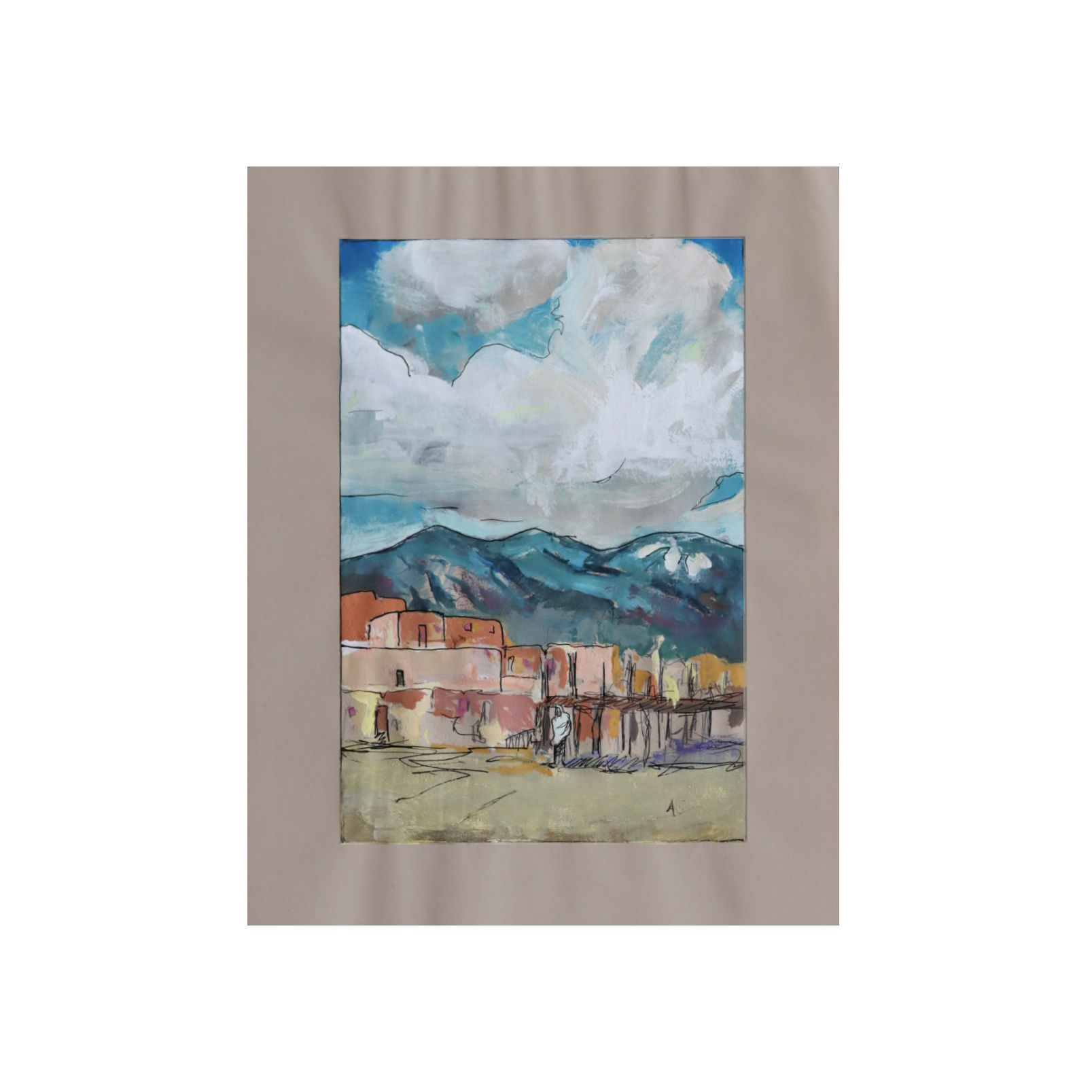 Original Gouache painting "Under the Mountain" 9x12