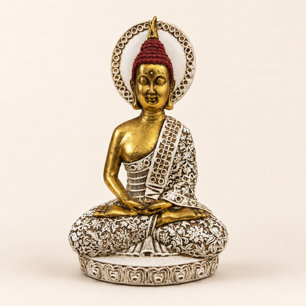 Antique Gold Meditating Buddha with Halo Statue