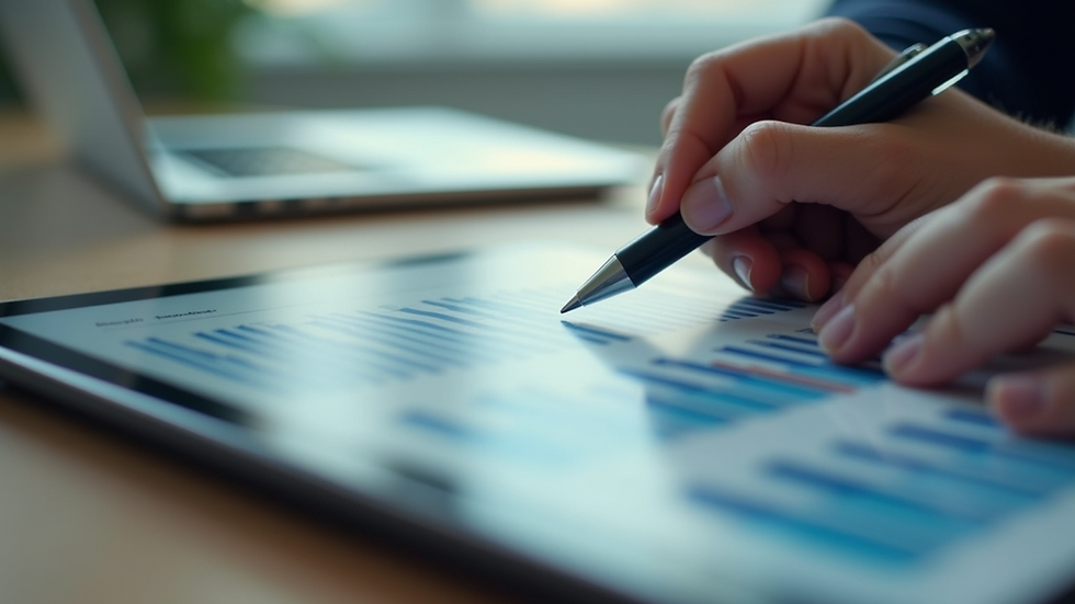 Eye-level view of a sales report on a digital tablet