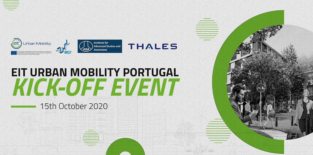 White background with photo, logos and text saying "EIT Urban Mobility Portugal Kick Off Event"