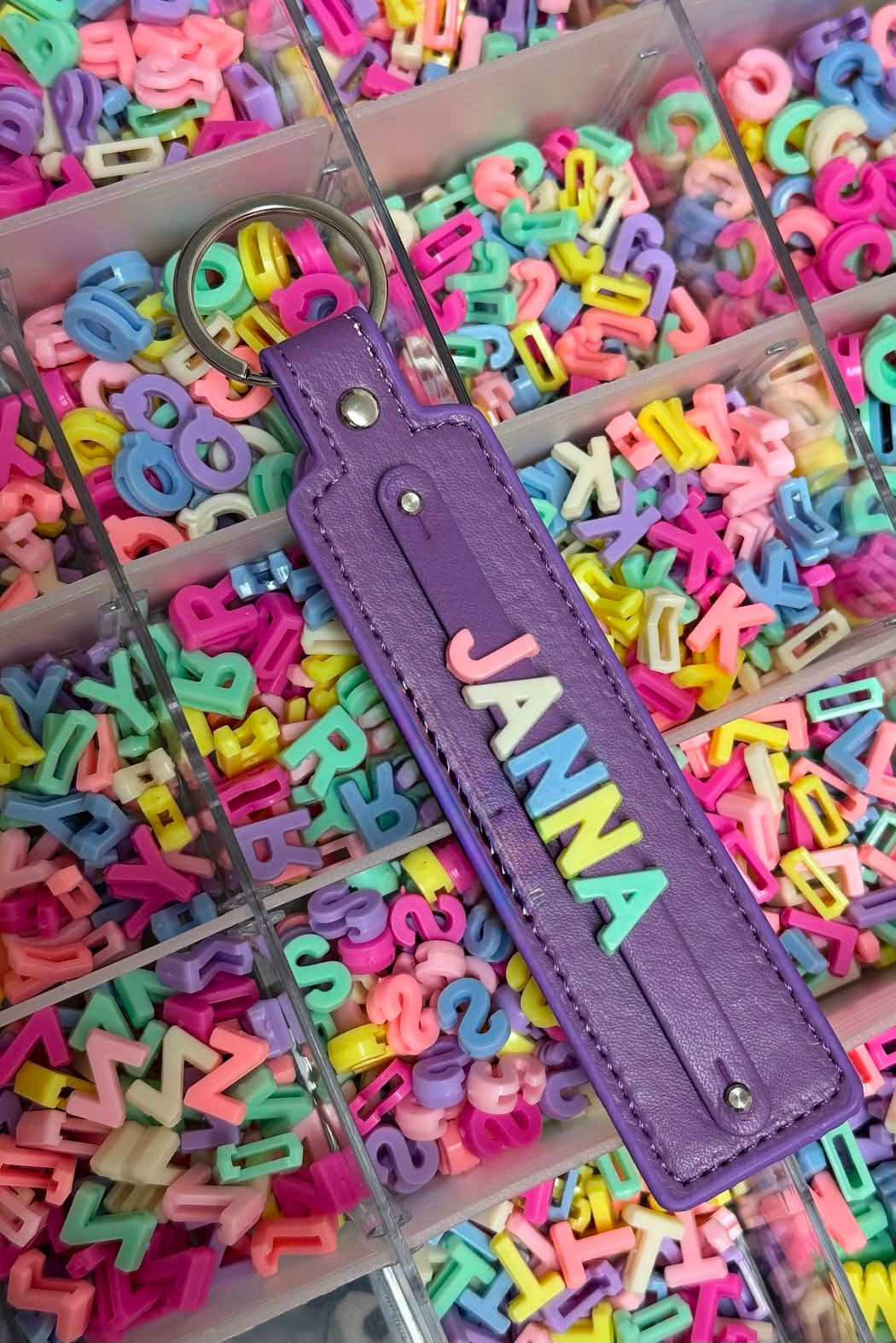 Leather name keychain