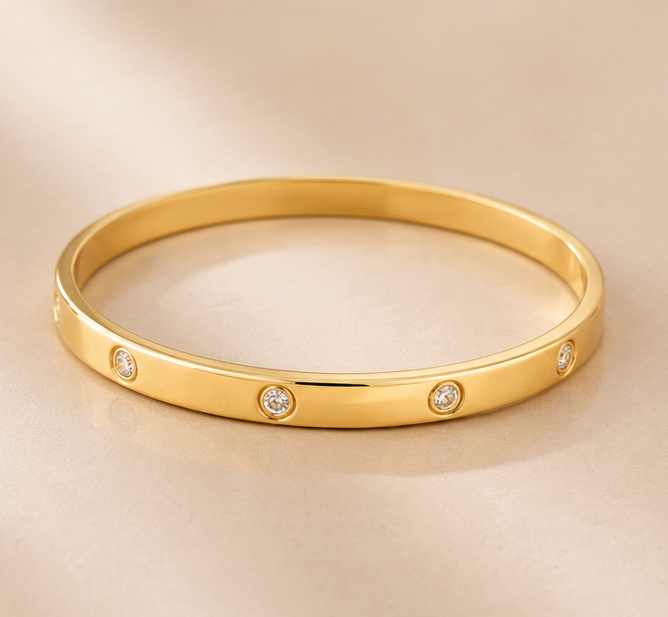 Thumbnail: 18K Gold Plated Crystal Bangle flat
