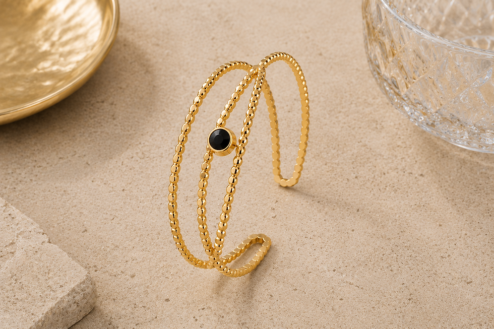 18K Gold Plated Noir Split Bangle on stone