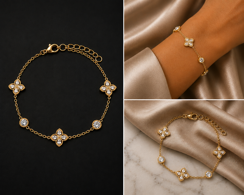 Thumbnail: 18K Gold Plated Crystal Clover Bracelet group shot