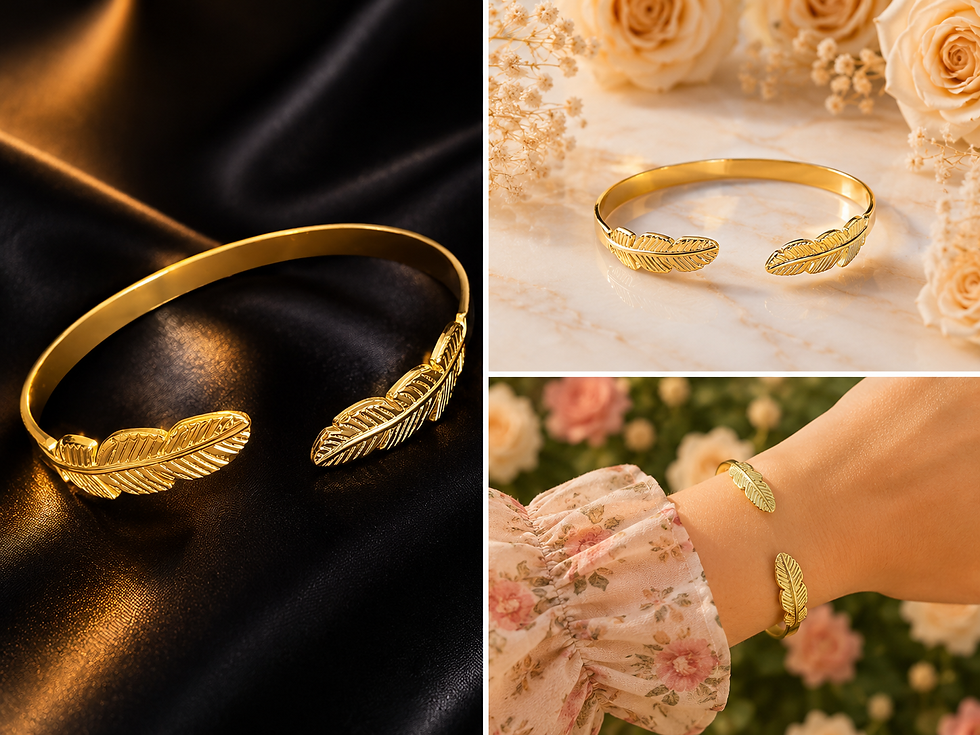 Thumbnail: 18K Gold Plated Feather Bangle group shot
