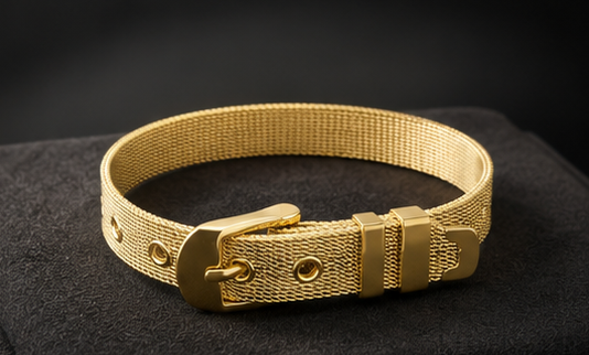Thumbnail: 18K Gold Plated Mesh Belt Bangle on a black background