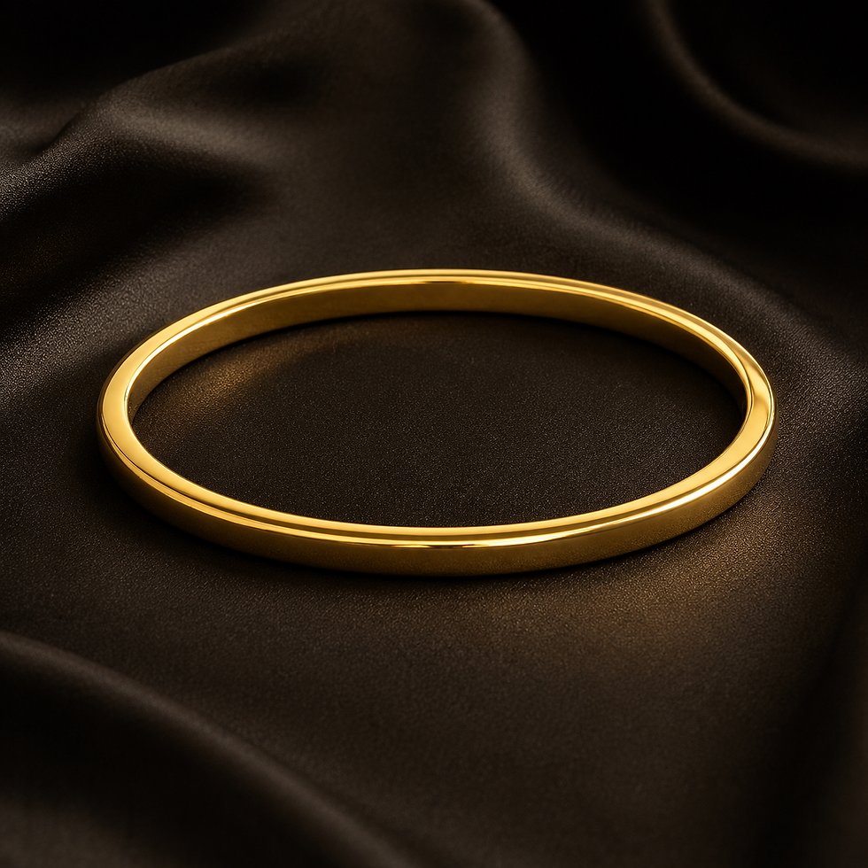 18K Gold Plated Classic Polished Bangle sat on black satin
