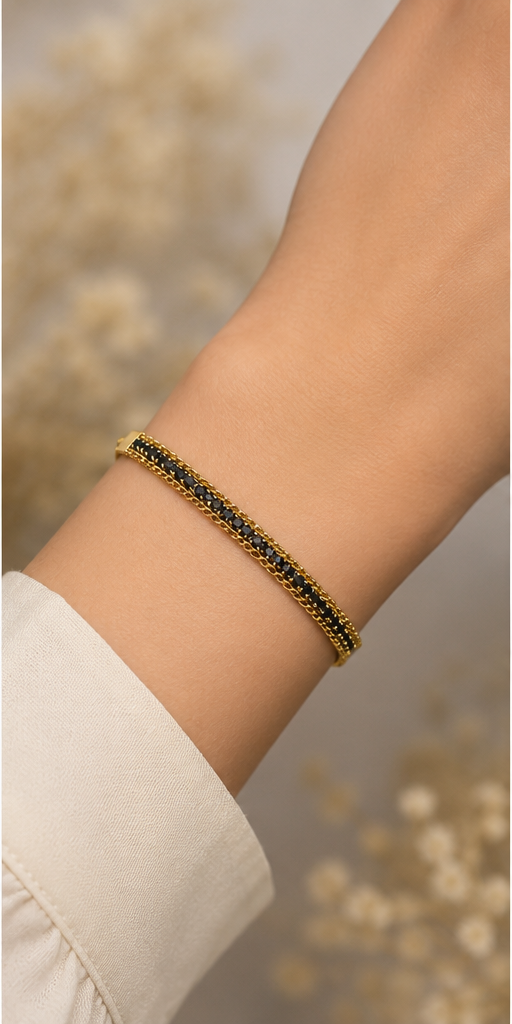 Thumbnail: 18K Gold Plated Black Chain Bracelet on a women's wrist