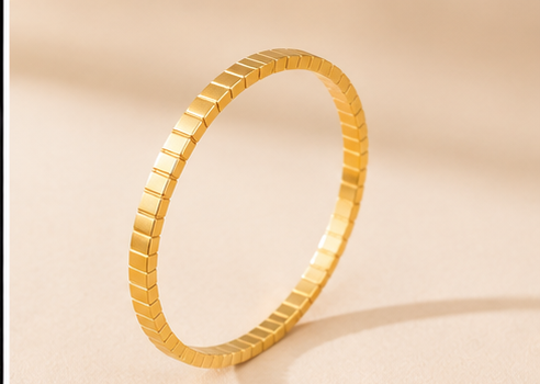 Thumbnail: 18K Gold Plated Geometric Bangle standing
