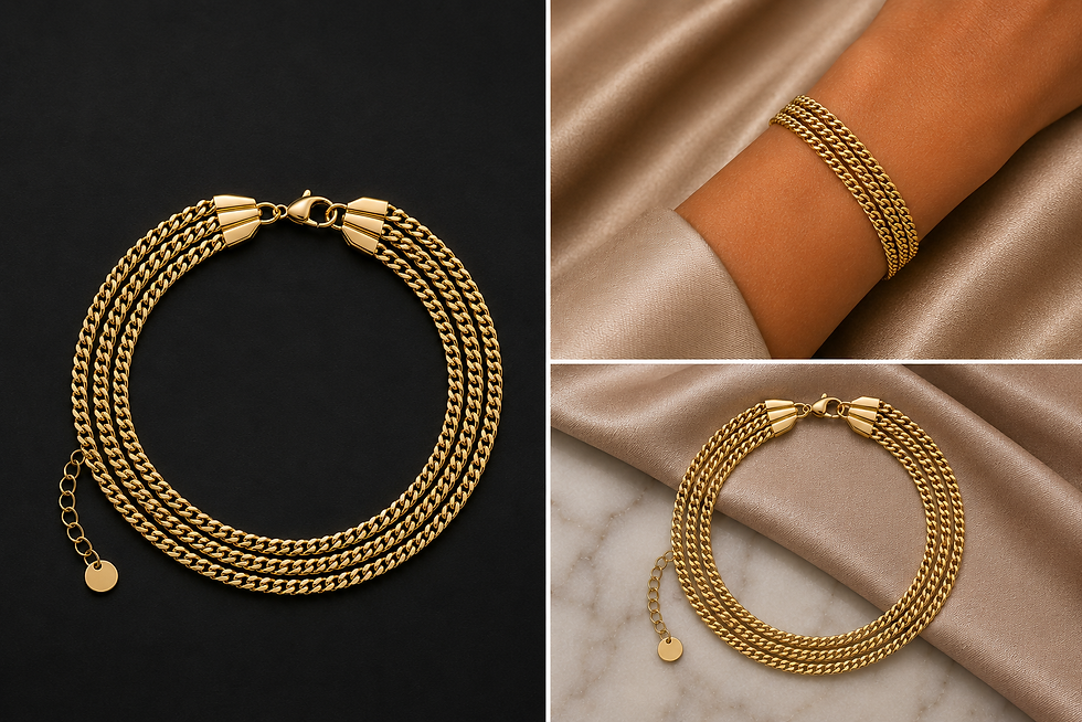 Thumbnail: 18K Gold Plated Triple Chain Bracelet group shot