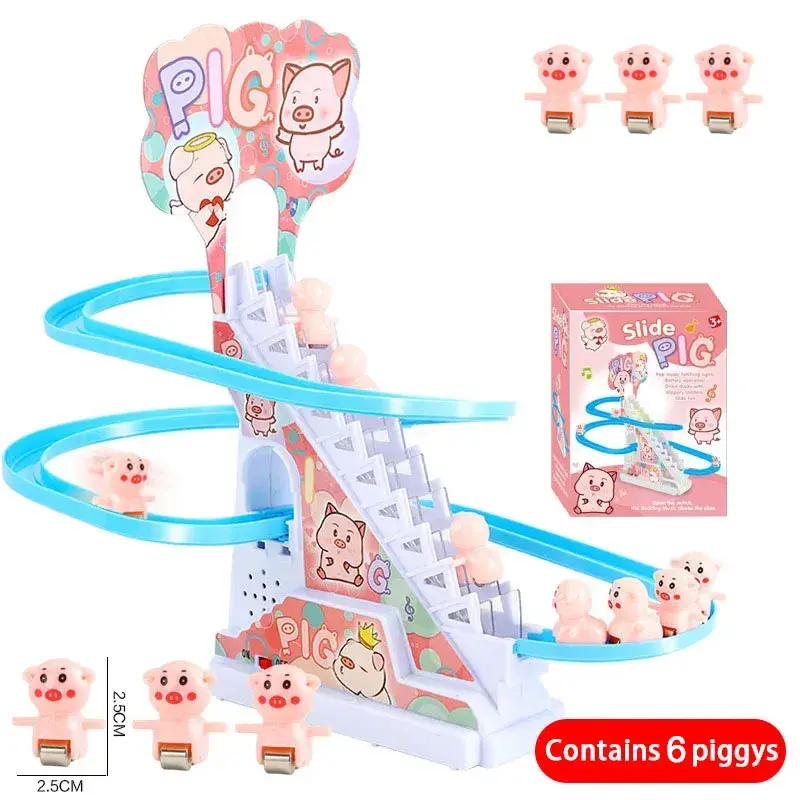 Thumbnail: Electric Duck Track Rail Racing Slide Piggy Climbing Stairs Baby Toy LED Lights 
