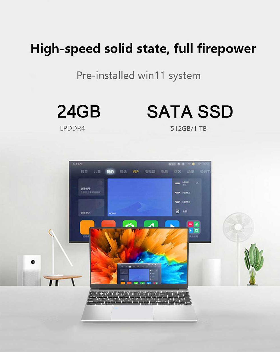 Thumbnail: Laptop 15.6-inch 24GB RAM 512GB SSD Intel Celeron N5095 Dual-Band WiFi Business 
