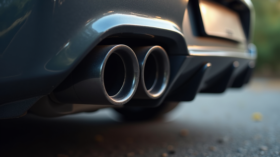Close-up view of a performance exhaust system installed on a car