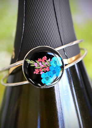 Floribunda Siver Bangle with Aqua & Pink flowers