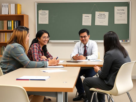 Parents meeting with daycare teachers at Little Learners Academy to discuss a child's progress, learning goals, and classroom development, highlighting strong family-teacher communication in a trusted daycare Houston center.