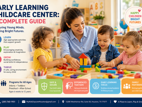 Children participating in fun learning and educational activities at an early learning childcare center in Houston.