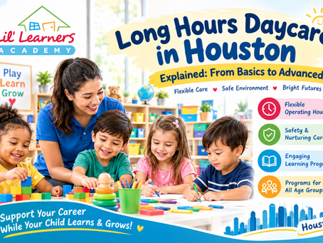 Children learning and playing at a long hours daycare in Houston with flexible childcare for working families