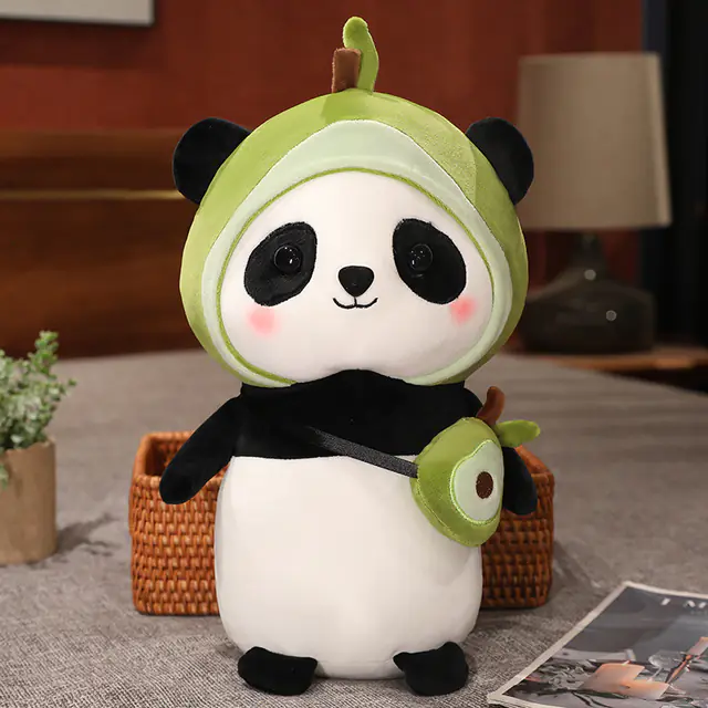 PandaPals avocado panda plush toy with green hood and matching crossbody bag