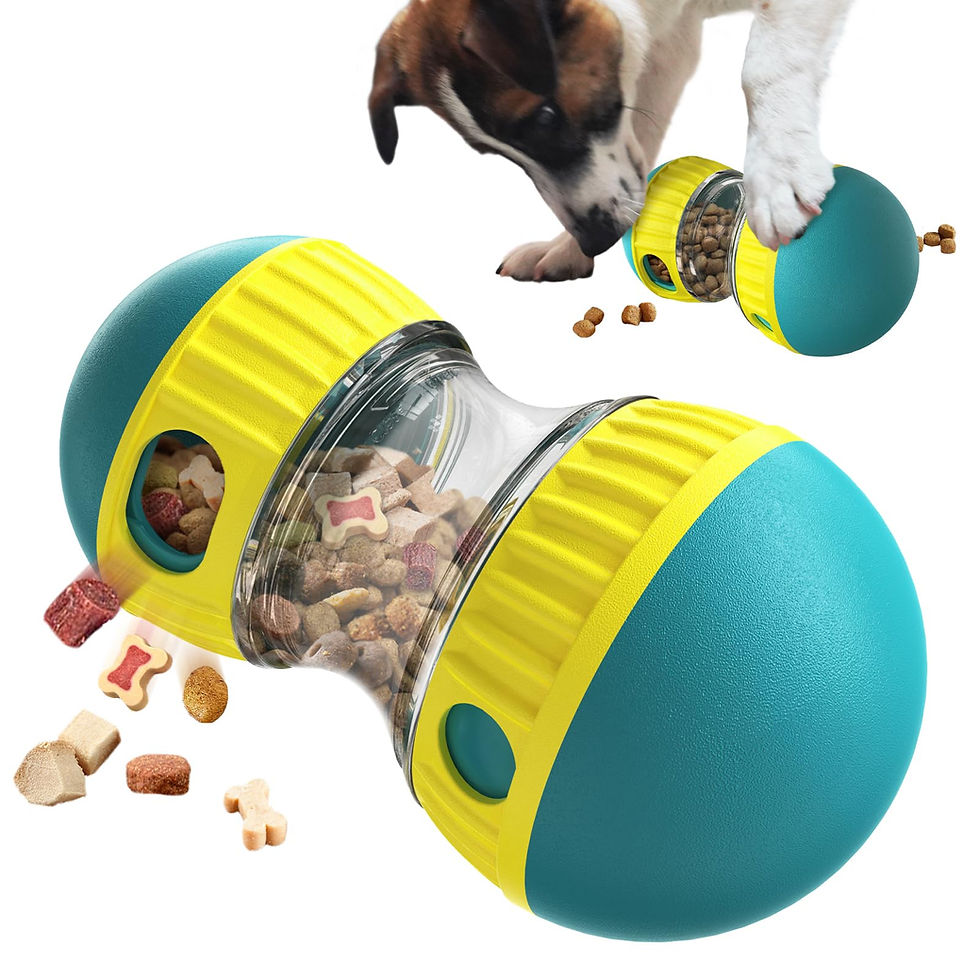 PawPlay adjustable treat-dispensing puzzle toy for dogs in teal and yellow