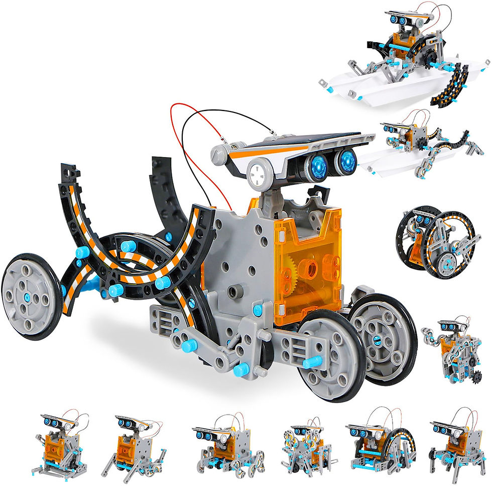 SolarBots 12-in-1 STEM robot kit showing multiple land and water robot models