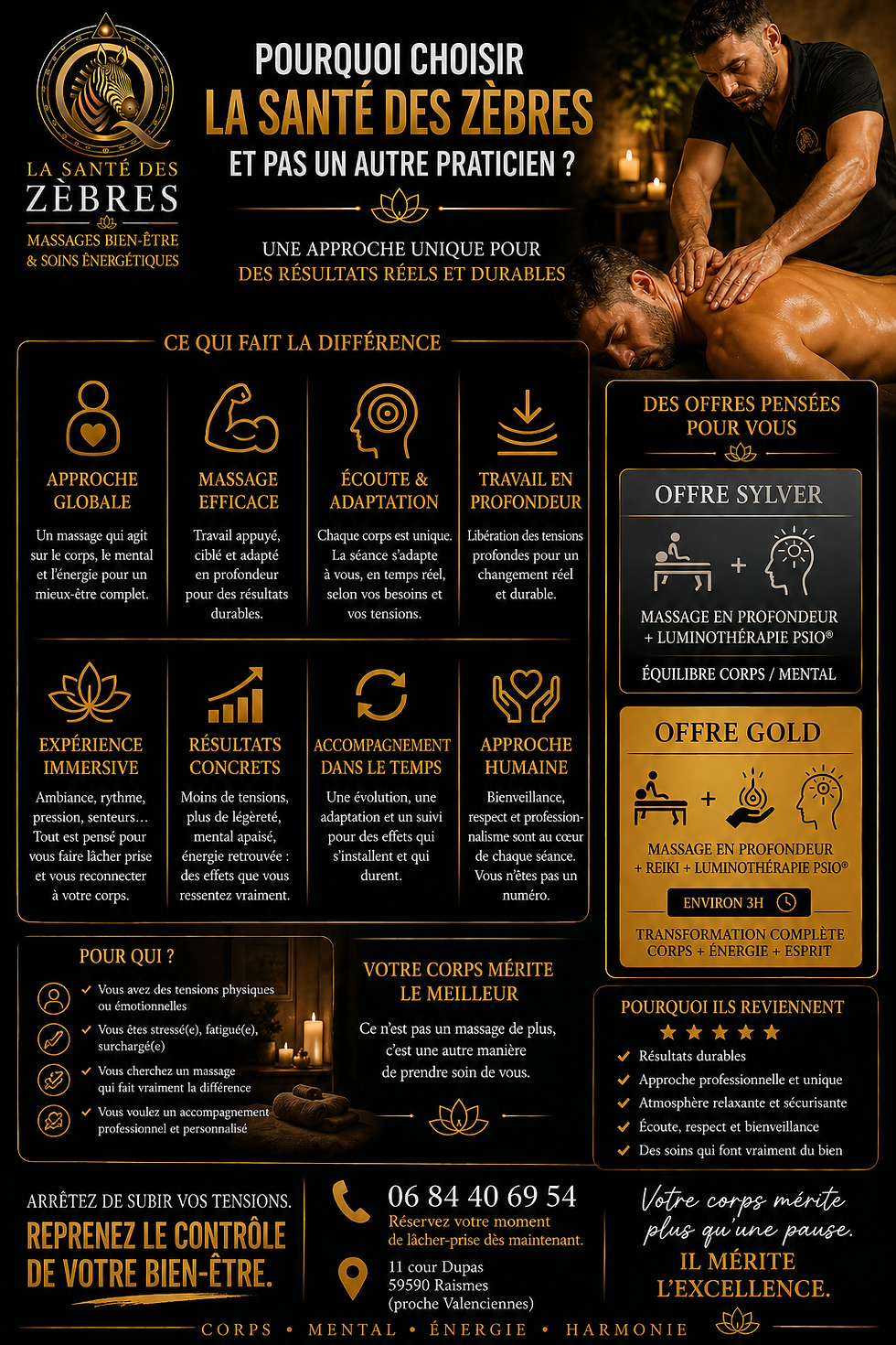 Massage à Raismes : pourquoi choisir La Santé des Zèbres (et pas un autre praticien)