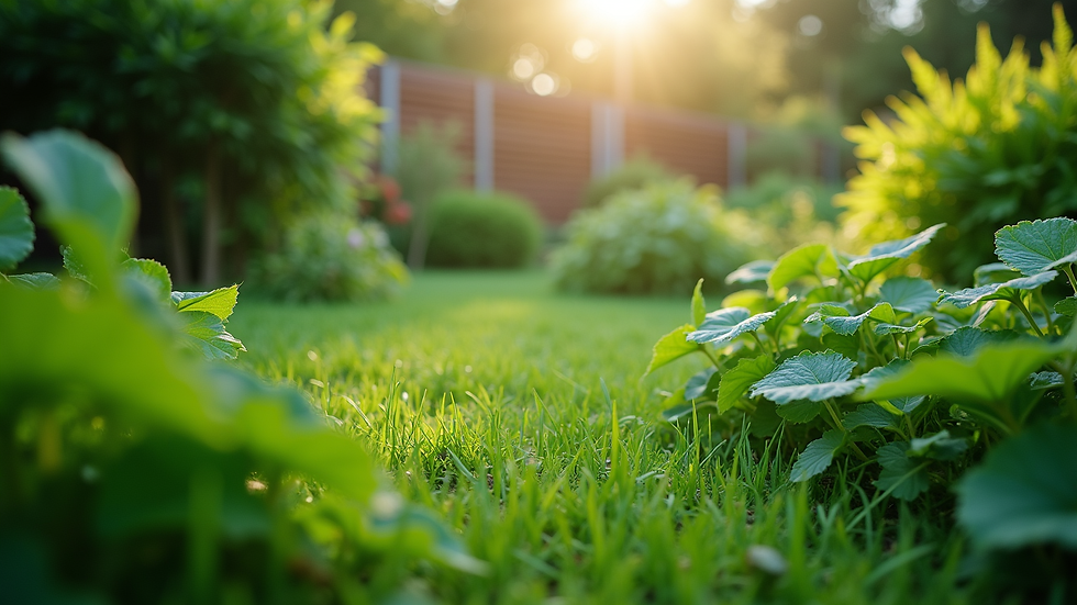 Eye-level view of a lush green garden with various plants