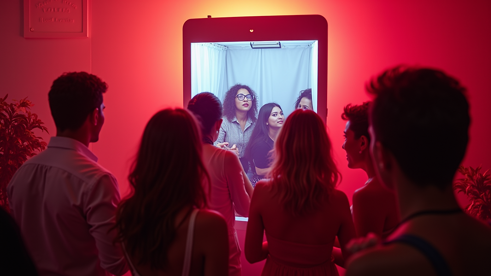 High angle view of guests enjoying a photo booth at a party