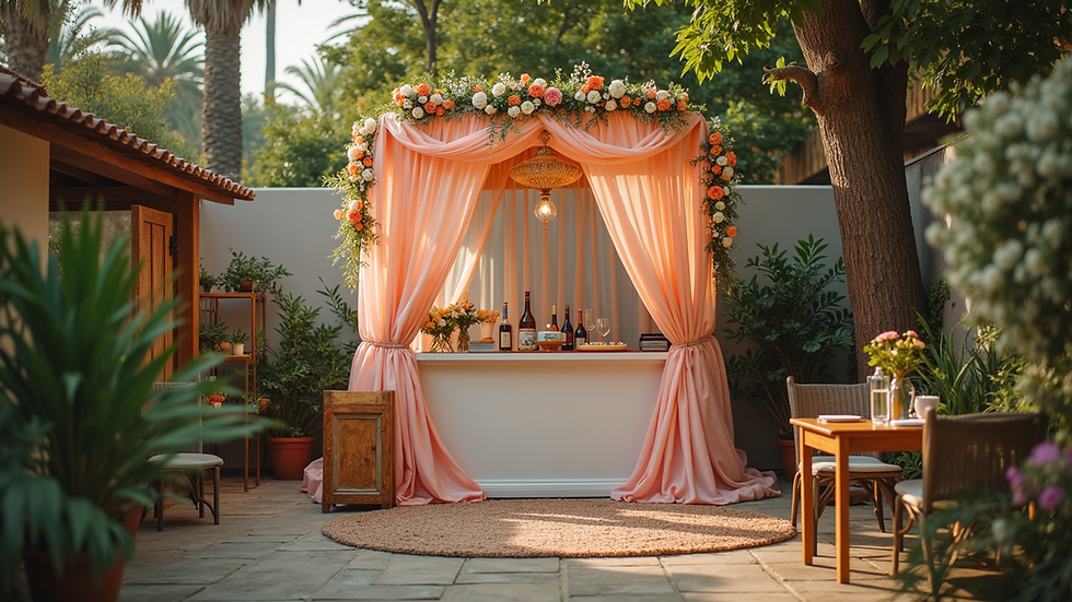 Eye-level view of a decorated outdoor photo booth for a casual event