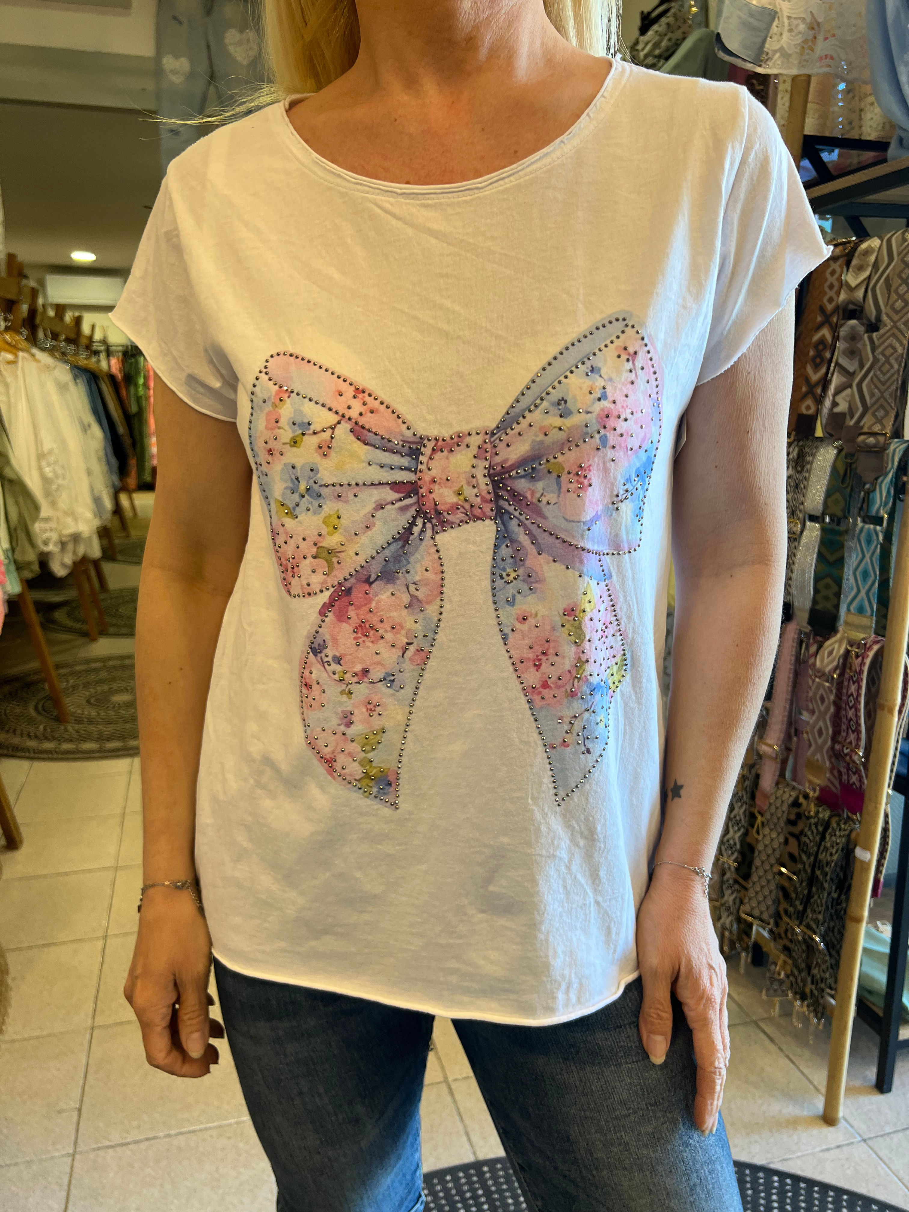 Tee-shirt avec noeud et strass