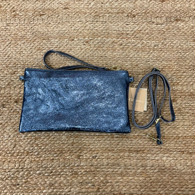 Miniature : Pochette brillante en cuir avec bandoulière 