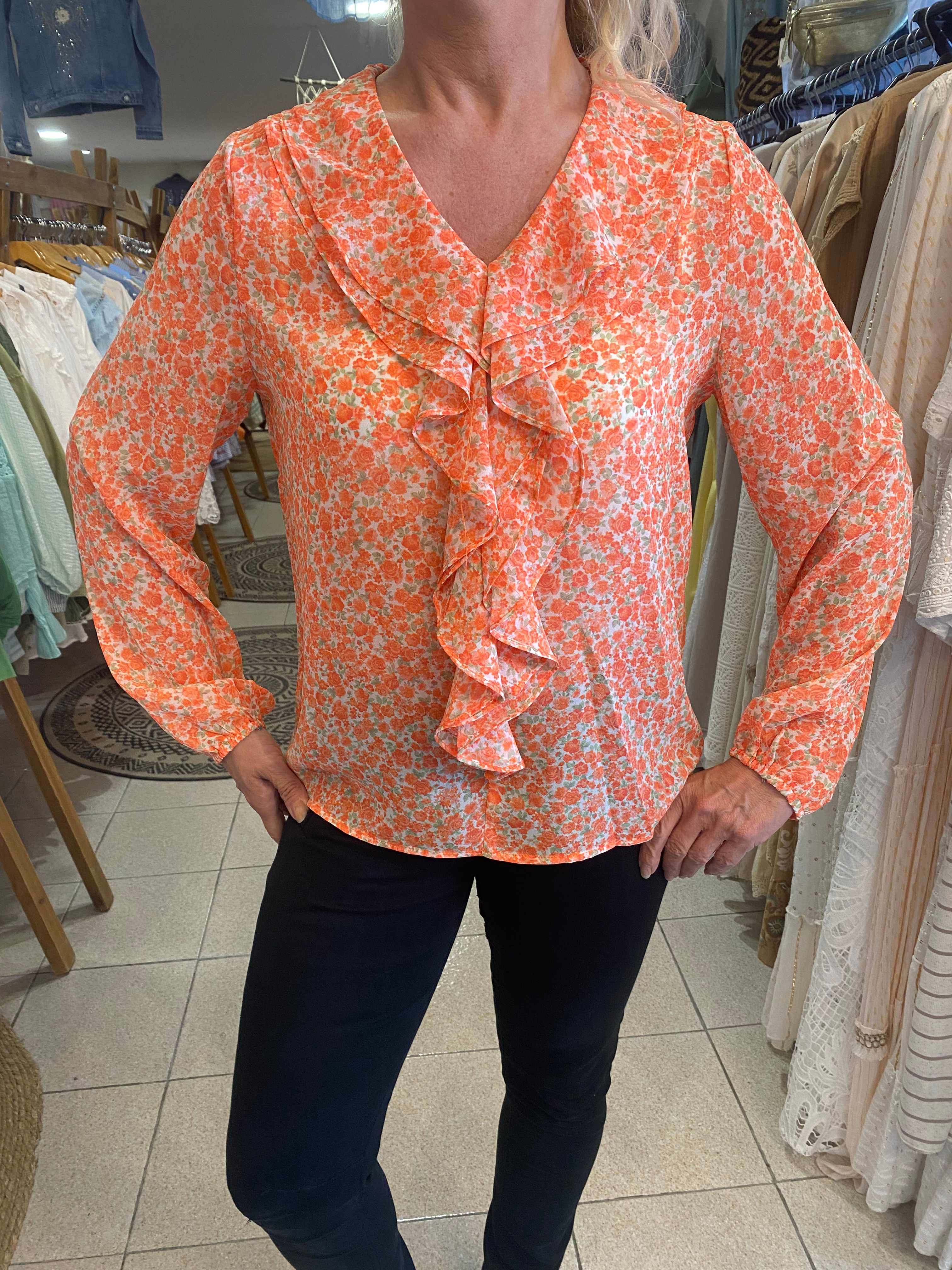 Blouse Charlotte orange à fleurs