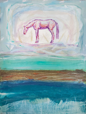 Abstract painting with red horse.