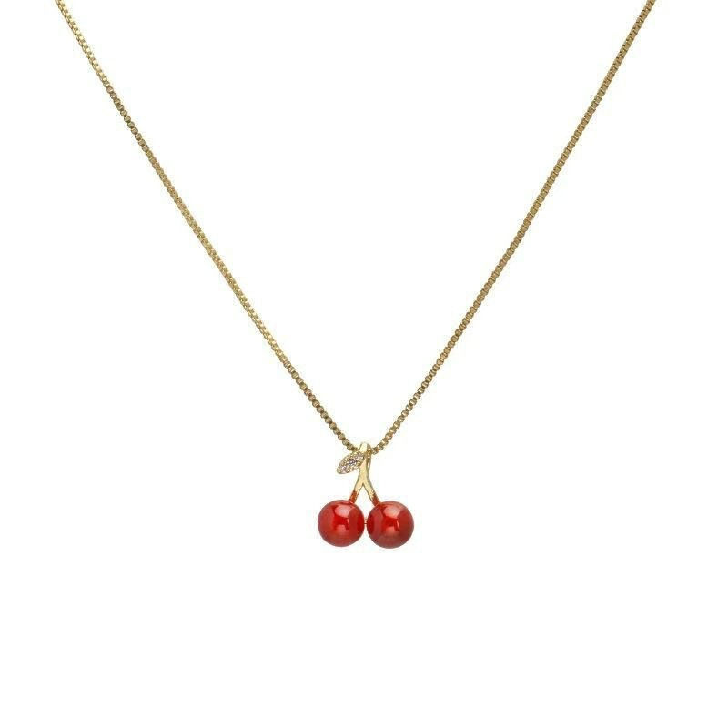 Thumbnail: Red Cherry Gold Color Pendant Necklace For Women Personality Fashion Ne