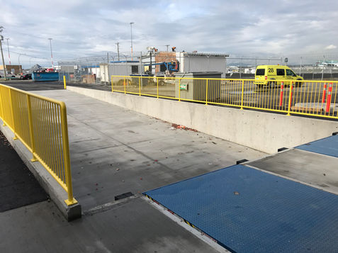 Concrete ramp inset for semi-truck access and smooth transition to dock levelers in Richmond BC