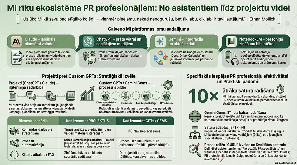 MI rīku ekosistēma PR profesionāļiem. Infografika. Kristīne Tjarve