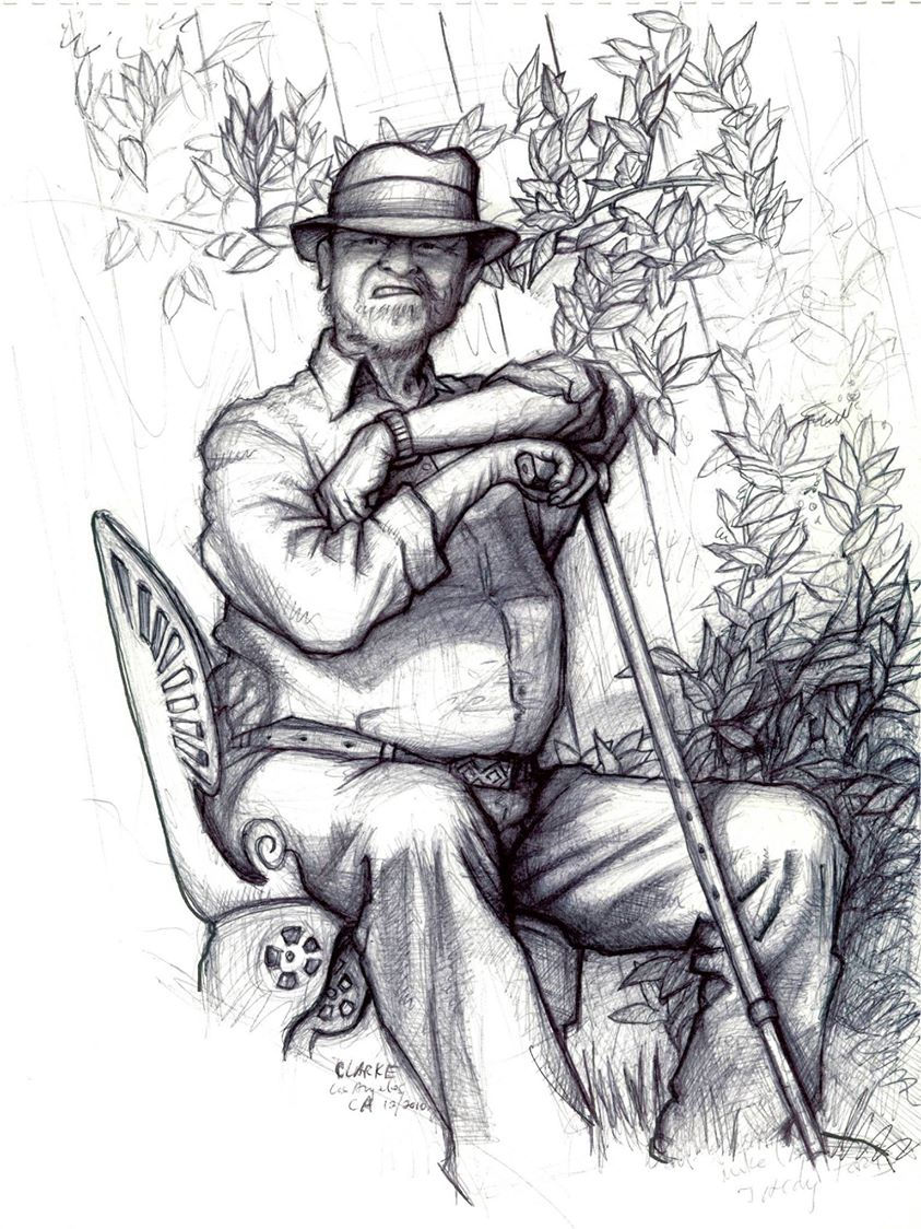 drawing Gunter Foster with cane