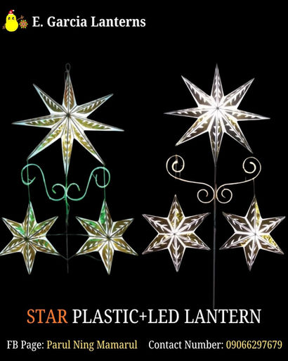 Triple Star Plastic with LED lantern - Coordinated White-Gold Festive Theme