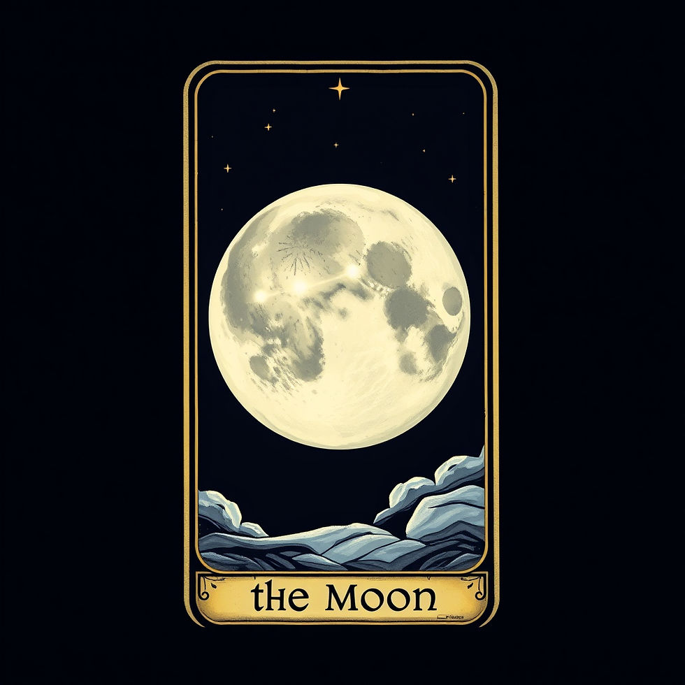 an illustration of the moon tarot card with a giant moon and rippling ocean below