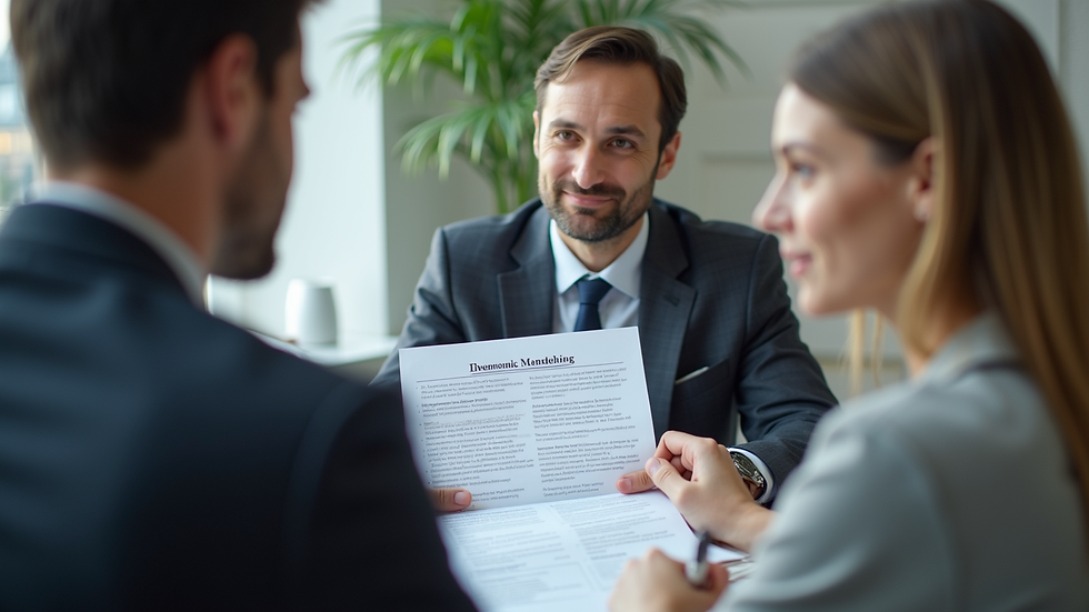 Close-up view of insurance agent discussing policy details with client