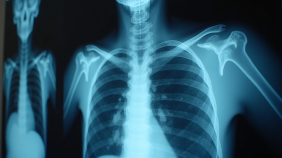 Close-up view of a medical professional reviewing shoulder X-rays