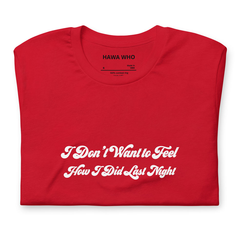 Close-up of red last night tee