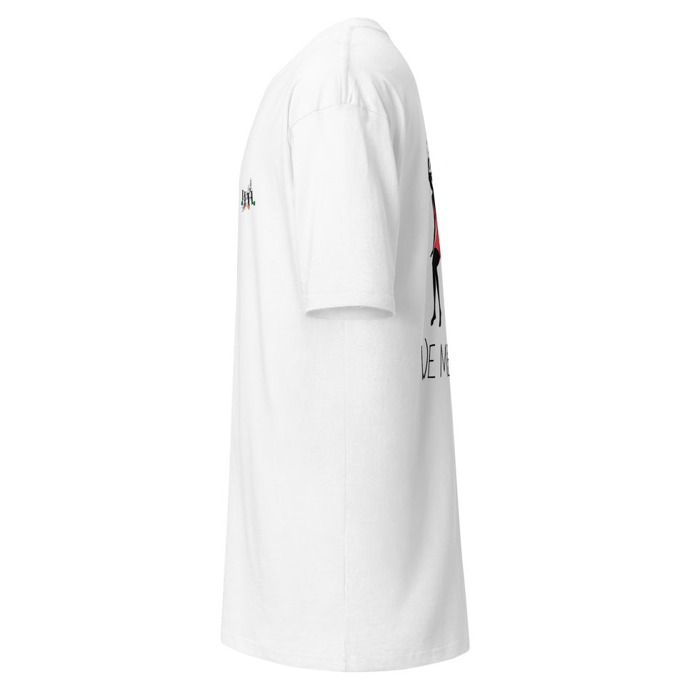Side view of a plain white short sleeve t-shirt