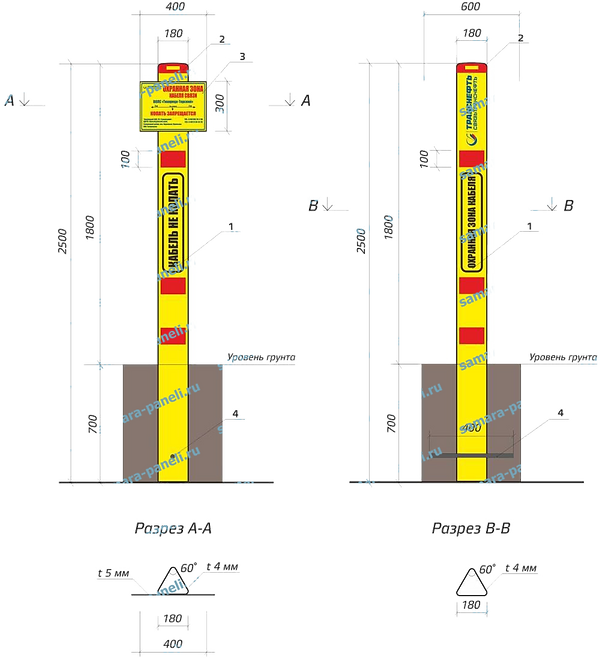 Пластиковый жёлтый столб знак Транснефть