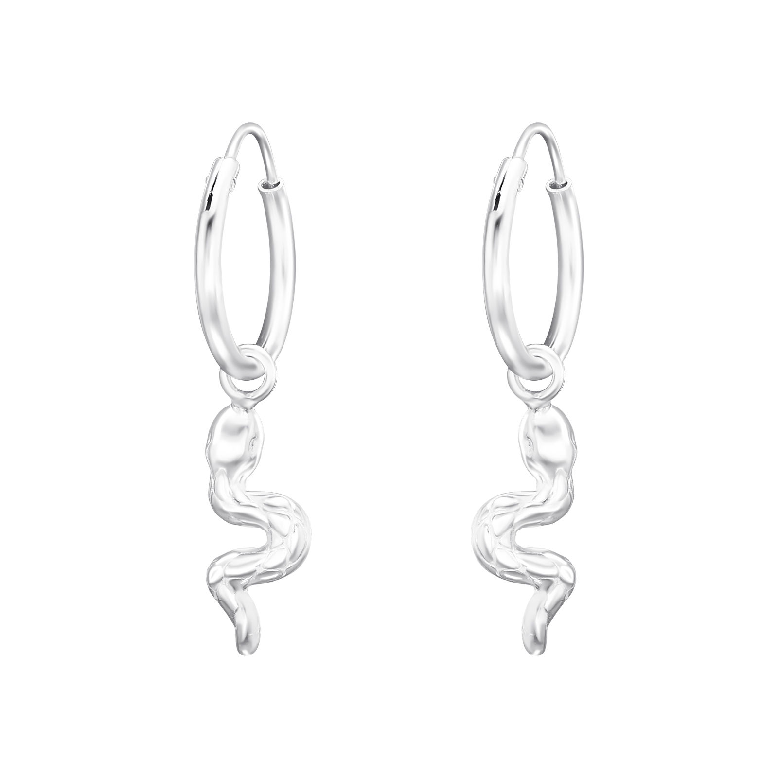 ต่างหูเงิน Silver Ear Hoops with Snake Charm