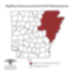 Map of Arkansas counties outlined with Clay, Craighead, Crittenden, Cross, Greene, Independence, Jackson, Lawrence, Lee, Mississippi, Monroe, Phillips, Poinsett, Randolph, Sharp, St. Francis, White, and Woodruff in red.