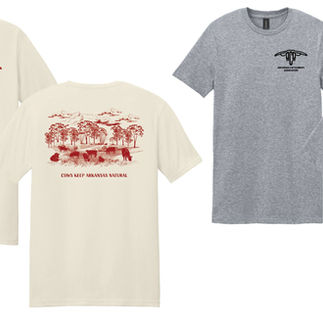 shirt with a scenic picture of cows, trees, and water